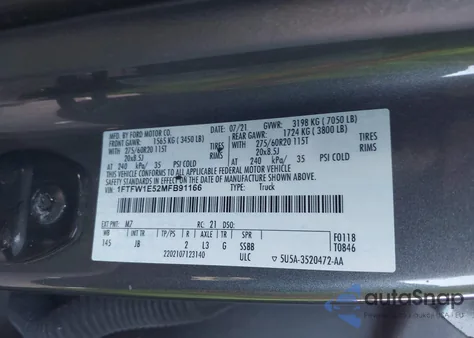 2021 Ford F-150 Xl from USA, damaged, VIN 1FTFW1E52MFB91166